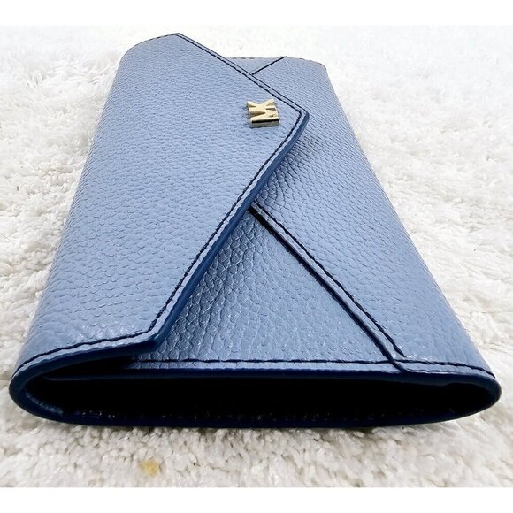 MICHAEL KORS Money Pieces Large Blue Pebble Leather Tri-Fold Envelope Wallet - Picture 5 of 16